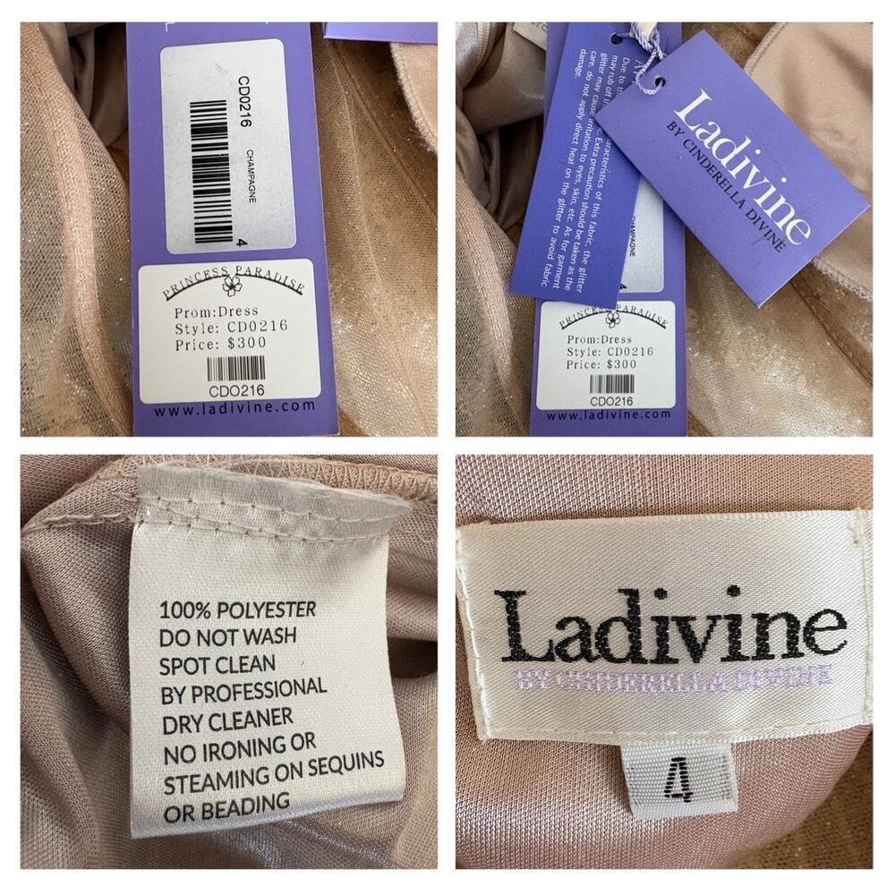 Ladivine Strapless Fitted Beaded Gown in Champagne CD0216 - Women's Size 4 - Picture 9 of 10